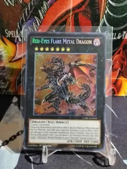Yu-Gi-Oh! SECRET RARE HOLO CARD RED-EYES FLARE METAL DRAGON CORE-EN054 1ST NM - Image 2