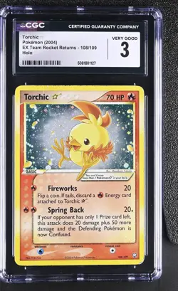 CGC 3 Torchic Gold Star 2004 EX Team Rocket Returns 108/109 Holo Pokemon Card - Image 1
