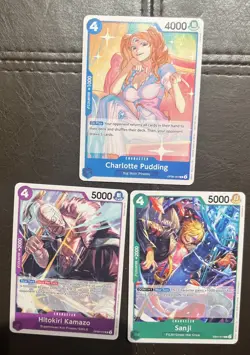 One Piece CCG 3 Cards From Tournament Packs Sanji Charlotte Pudding Hitokiri - Image 2