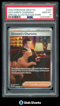 2023 POKEMON SV 151 - MEW EN #204/165 GIOVANNI'S CHARISMA SIR PSA 10 - Image 1