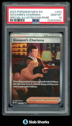 2023 POKEMON SV 151 - MEW EN #204/165 GIOVANNI'S CHARISMA SIR PSA 10 - Image 1