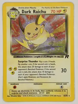 2000 Pokemon Team Rocket Dark Raichu Holo #83/82 - Image 1