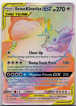 2019 POKEMON TCG: SUN & MOON EEVEE & SNORLAX GX TAG TEAM SECRET RARE #191/181 - Image 1