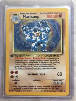 Pokemon TCG Machamp Holo 1st Edition Base Set 8/102 NM-LP Rare Card - Image 1