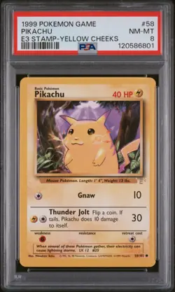 Pokemon Base Set Pikachu E3 Stamp Yellow Cheeks 58/102 PSA 8 NM/Mint - Image 1
