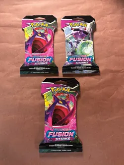 Fusion Strike Sealed Sleeved Pokemon Booster Card Set of 3 Total Packs NEW - Image 1