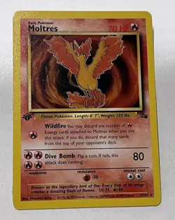 Vintage Moltres 1st Edition Fossil Pokemon Card 27/62 Non-Holo TCG Legendary - Image 1