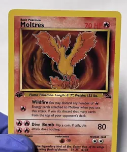 Vintage Moltres 1st Edition Fossil Pokemon Card 27/62 Non-Holo TCG Legendary - Image 2