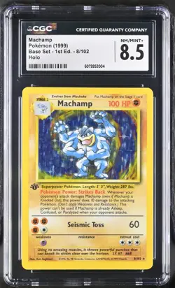 CGC 8.5 Machamp 1999 Base Set 1st Edition 8/102 Holo Pokemon Card - Image 1