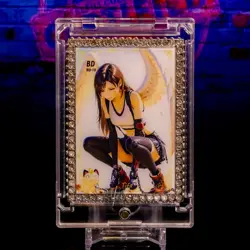 Tifa Lockhart Meowth FF7 Silver Metal Framed Card Jewel Encrusted Pokemon - Image 1