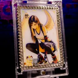 Tifa Lockhart Meowth FF7 Silver Metal Framed Card Jewel Encrusted Pokemon - Image 2