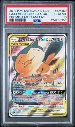 Pokemon Eevee & Snorlax GX SM169 Tag Team Tin Promo BSP GEM MINT PSA 10 NEW CERT - Image 1