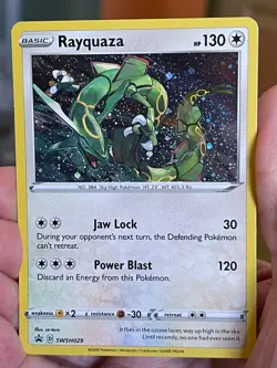 POKEMON RAYQUAZA SWSH029 BLACK PROMO STAR COSMOS HOLOFOIL NM CARD - Image 1