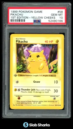 1999 POKEMON SET 1ST EDITION #58/102 PIKACHU YELLOW CHEEKS PSA 10 - Image 1