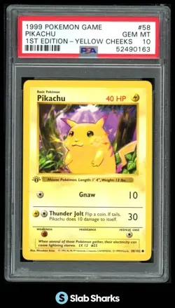1999 POKEMON SET 1ST EDITION #58/102 PIKACHU YELLOW CHEEKS PSA 10 - Image 1