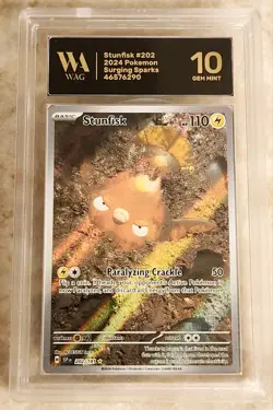 GRADED Gem Mint 10 Stunfisk 202/191 Surging Sparks Illustration Pokemon Slab - Image 1