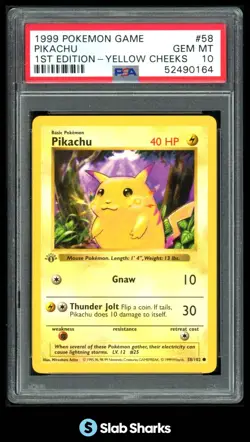 1999 POKEMON SET 1ST EDITION #58/102 PIKACHU YELLOW CHEEKS PSA 10 - Image 1