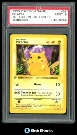 1999 POKEMON GAME PIKACHU 1ST EDITION RED CHEEKS #58 PSA 9 - Image 1