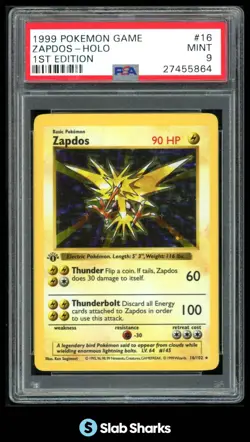 1999 POKEMON SET 1ST EDITION #16/102 ZAPDOS HOLO PSA 9 - Image 1