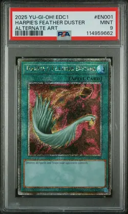 2025 Yu-Gi-Oh! Harpie's Feather Duster EDC1-EN001 Secret Rare PSA 9 QCR Alt Art - Image 1