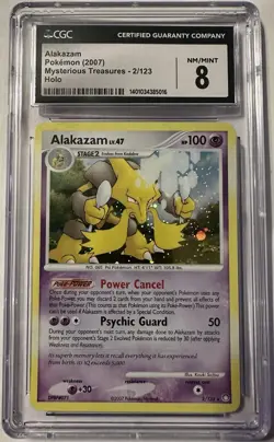 CGC 8 Alakazam 2007 Mysterious Treasures 2/123 Holo Pokemon Card psa - Image 1