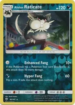 POKEMON ALOLAN RATICATE 82/147 RARE BURNING SHADOWS REVERSE HOLOFOIL NM CARD - Image 1