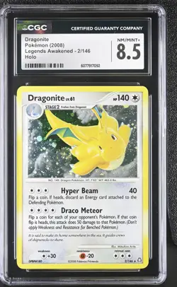 CGC 8.5 Dragonite 2008 Legends Awakened 2/146 Holo SWIRL Pokemon Card - Image 1