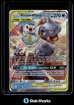 2019 POKEMON SUN & MOON COSMIC ECLIPSE #38/236 BLASTOISE PIPLUP TAG TEAM HOLO - Image 1