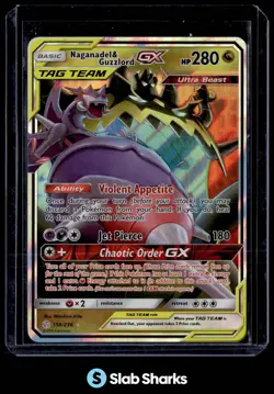 2019 POKEMON SUN & MOON COSMIC ECLIPSE #158/236 NAGANADEL GUZZLORD TAG TEAM HOLO - Image 1