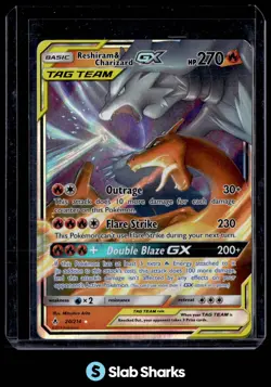 2019 POKEMON SUN & MOON UNBROKEN BONDS #20/214 RESHIRAM CHARIZARD TAG TEAM HOLO - Image 1