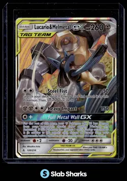 2019 POKEMON SUN & MOON UNBROKEN BONDS #120/214 LUCARIO MELMETAL TAG TEAM HOLO - Image 1