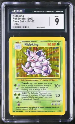 CGC 9 MINT Nidoking 1999 Base 11/102 Holo Pokemon Card psa - Image 1