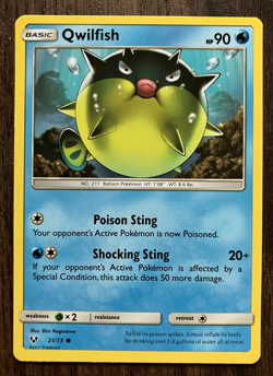 Qwilfish 21/73 - 2017 Pokemon Shining Legends Common Card - CLEAN NM - Image 1