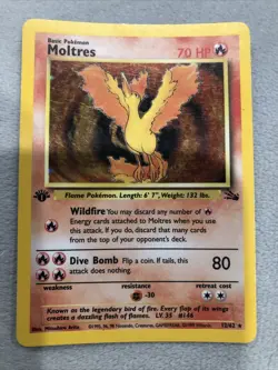 Pokemon TCG Moltres Holo Rare Card 12/62 Fossil 1st Edition - Image 1