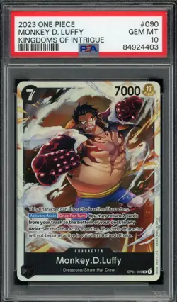 2023 PSA 10 One Piece Kingdoms of Intrigue Monkey D Luffy SR OP04-090 Card - Image 1