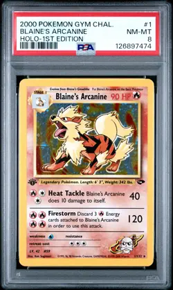 2000 POKEMON GYM CHALLENGE HOLO-1ST ED #1 BLAINE'S ARCANINE PSA 8 - Image 1
