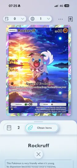 Pokemon TCG Pocket Singles. Digital Trade. Rockruff 1 Star - Image 1