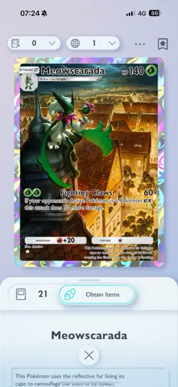 Pokemon TCG Pocket Singles. Digital Trade. Meowscarada 1 Star - Image 1