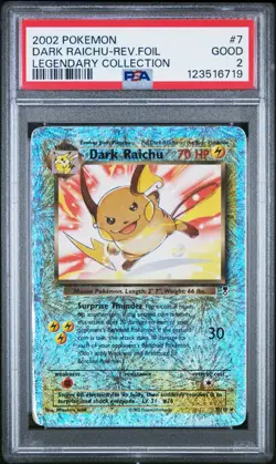 2002 Pokemon Legendary Collection Reverse Foil Dark Raichu #7 PSA 2 POP 13 - Image 1