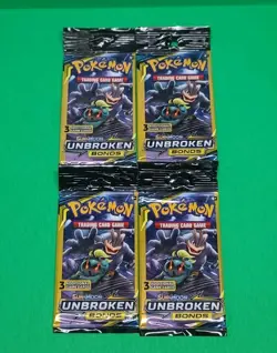 New Tag Team Pokemon SM Unbroken Bonds 3 Card Mini Booster Packs X4 LOOK - Image 1