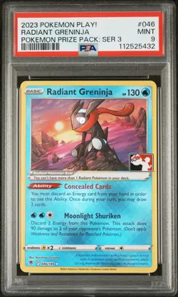 PSA 9 Radiant Greninja #046 2023 Pokemon Play! Prize Pack: Series 3 87753590 - Image 1