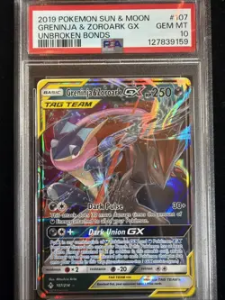 Greninja & Zoroark GX 107/214 Sm-Unbroken Bonds Holo PSA 10 Pokemon - Image 1