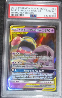 2019 POKEMON UNBROKEN BONDS MUK & ALOLAN MUK GX #61/214 PSA 10 GEM MINT - Image 1