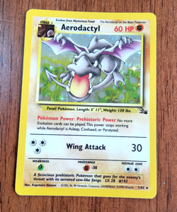Pokemon TCG Aerodactyl Fossil 1/62 holo rare 1999 WOTC LP - Image 1