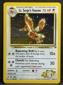 Pokemon TCG Lt. Surge's Fearow Holo Card 7/132 Unlimited Rare Gym Heroes NM - Image 1