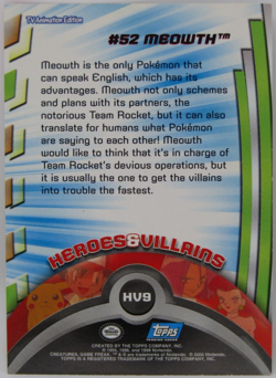 Topps Pokemon Card Meowth TV Animation Edition Heroes & Villains #52 Non Holo - Image 2