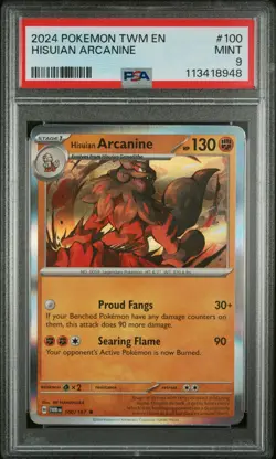 2024 POKEMON TWM EN-TWILIGHT MASQUERADE #100 HISUIAN ARCANINE PSA 9 - Image 1