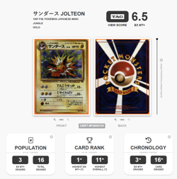 Pokemon TCG Jolteon #135 Japanese Jungle Unlimited Holo Rare 1998 TAG 6.5 SWIRL - Image 3