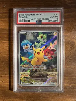 PSA 10 Pikachu 001/SV-P Pokemon SV Promo Japanese 2022 Scarlet Violet - Image 1