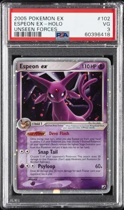 2005 POKEMON EX UNSEEN FORCES #102 ESPEON EX-HOLO PSA 3 - Image 1